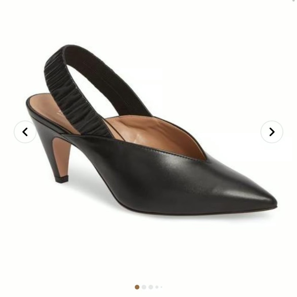 Lewit Black Pointed-Toe Slingback Leather Heels